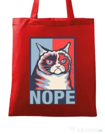 Sacosa din panza Grumpy cat Nope Rosu