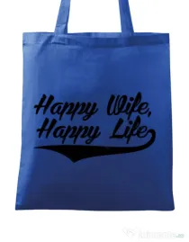 Sacosa din panza Happy life Albastru regal