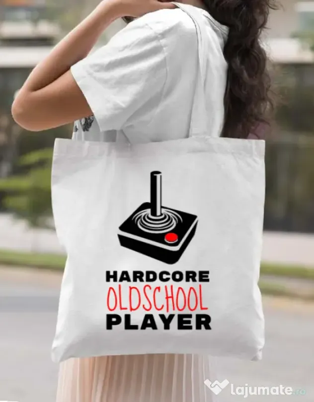Sacosa din panza Hardcore player Alb