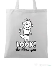 Sacosa din panza He likes you Alb
