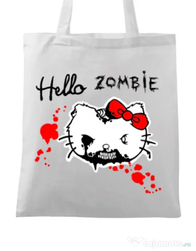Sacosa din panza Hello zombie Alb