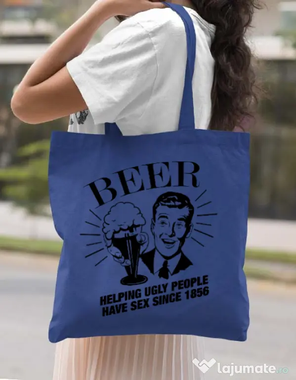 Sacosa din panza Helping beer Albastru regal