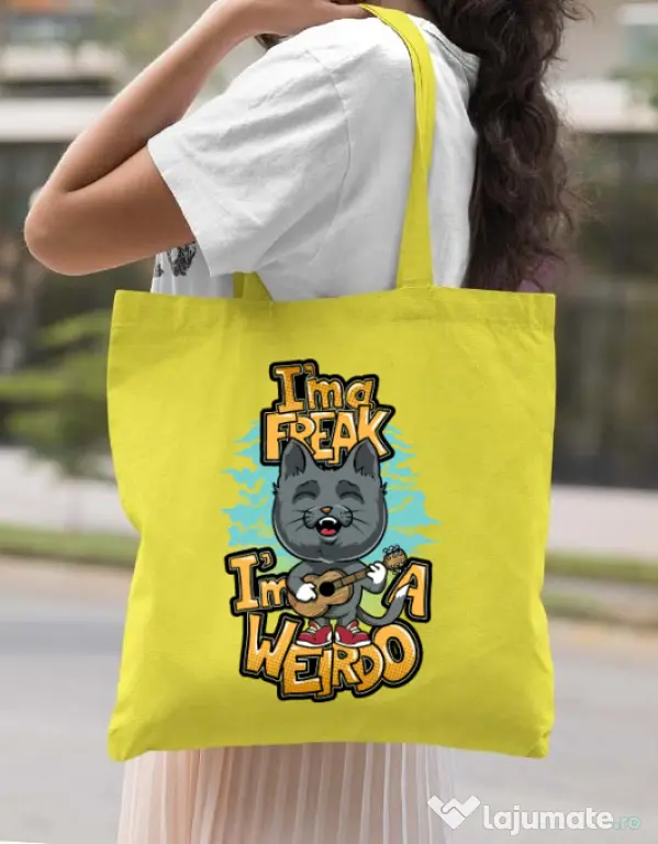 Sacosa din panza I am a freak Galben