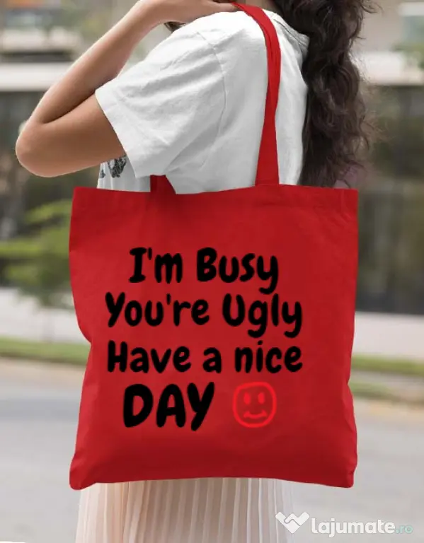 Sacosa din panza I am busy Rosu