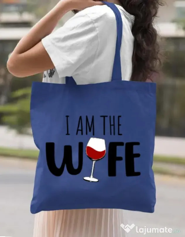 Sacosa din panza I am the wife Albastru regal