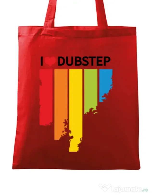 Sacosa din panza I love dubstep Rosu