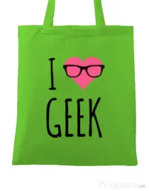 Sacosa din panza I love geek Verde mar