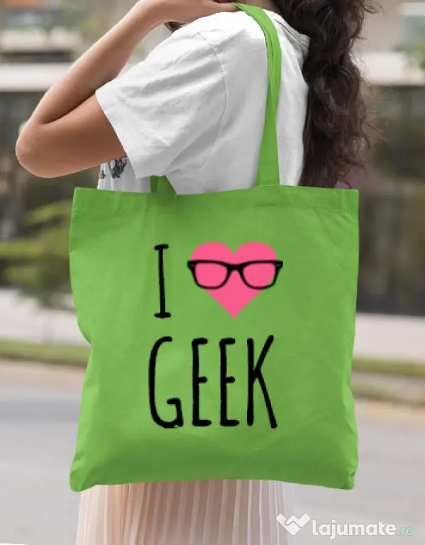 Sacosa din panza I love geek Verde mar