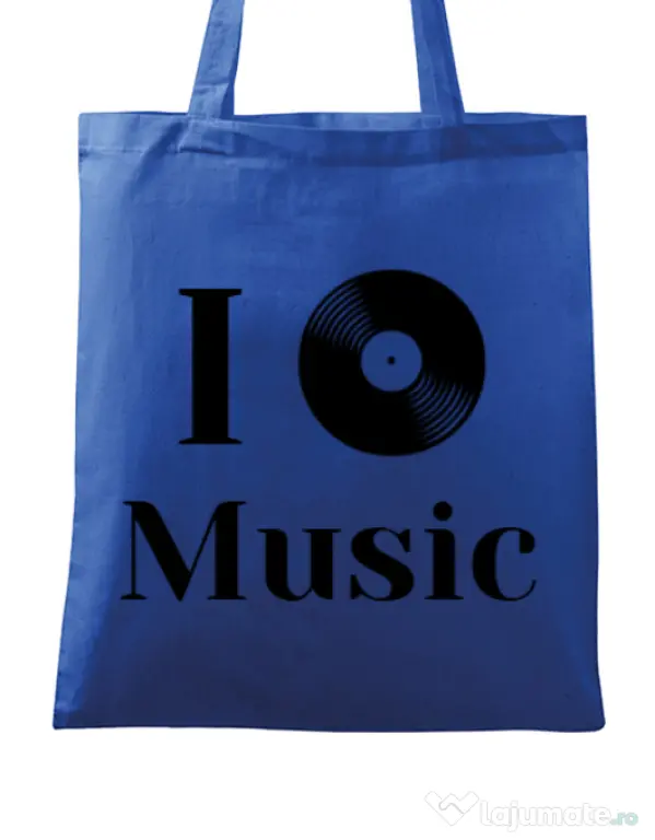 Sacosa din panza I love music Albastru regal