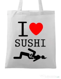 Sacosa din panza I love sushi Alb