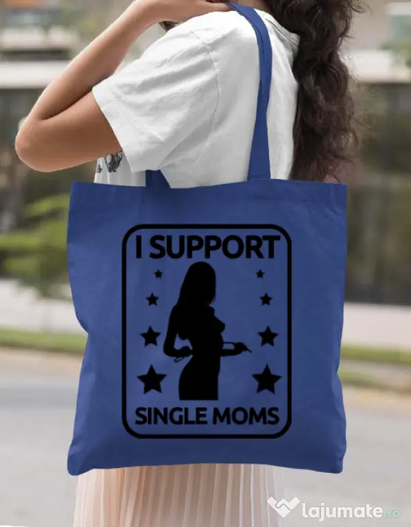 Sacosa din panza I support single moms Albastru regal
