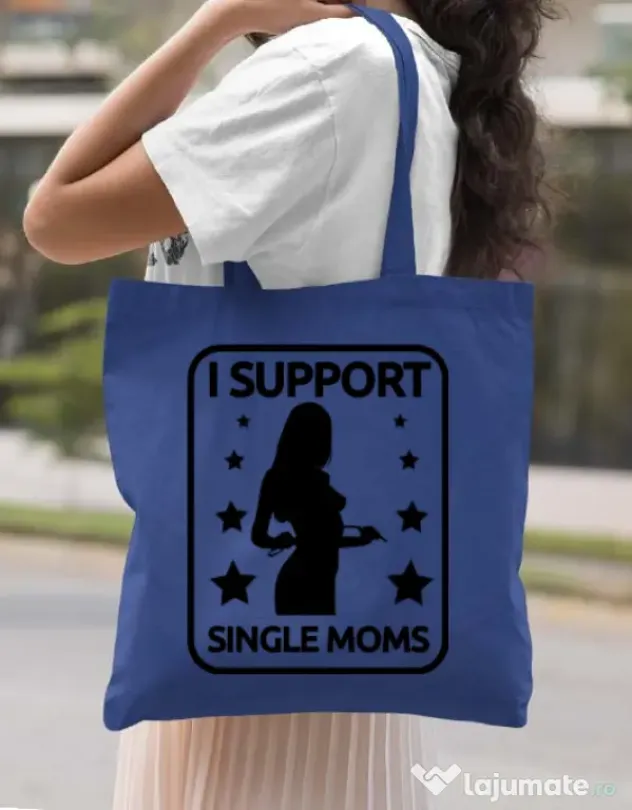 Sacosa din panza I support single moms Albastru regal