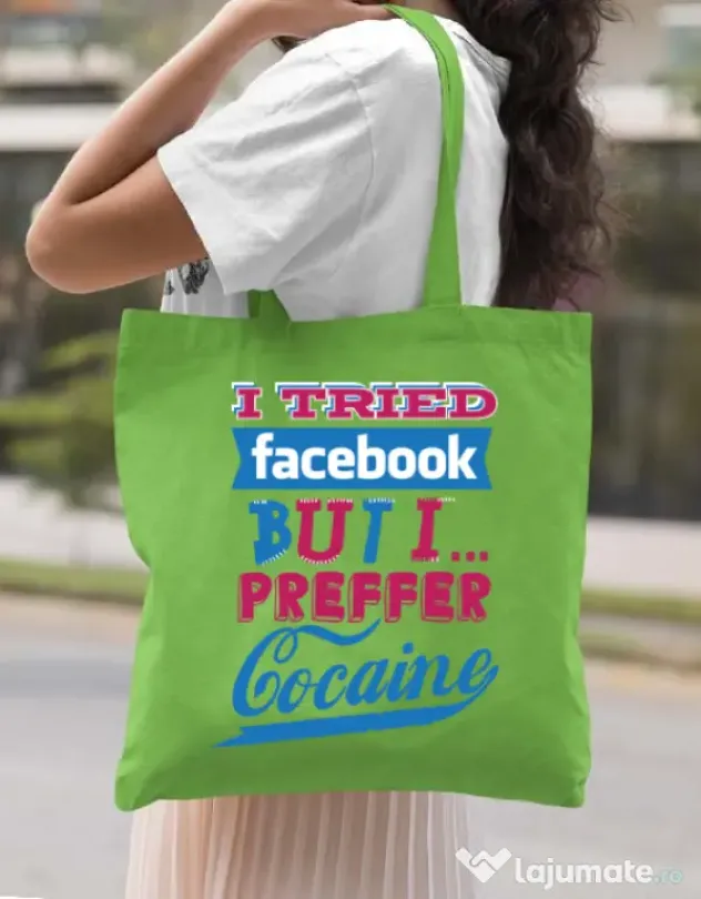 Sacosa din panza I tried Bacebook Verde mar