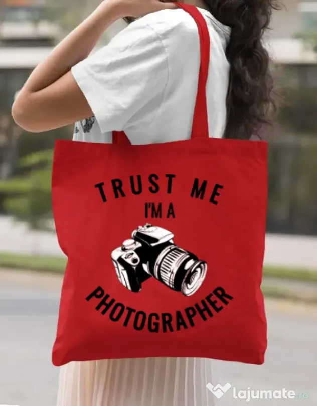 Sacosa din panza I’m a photographer Rosu