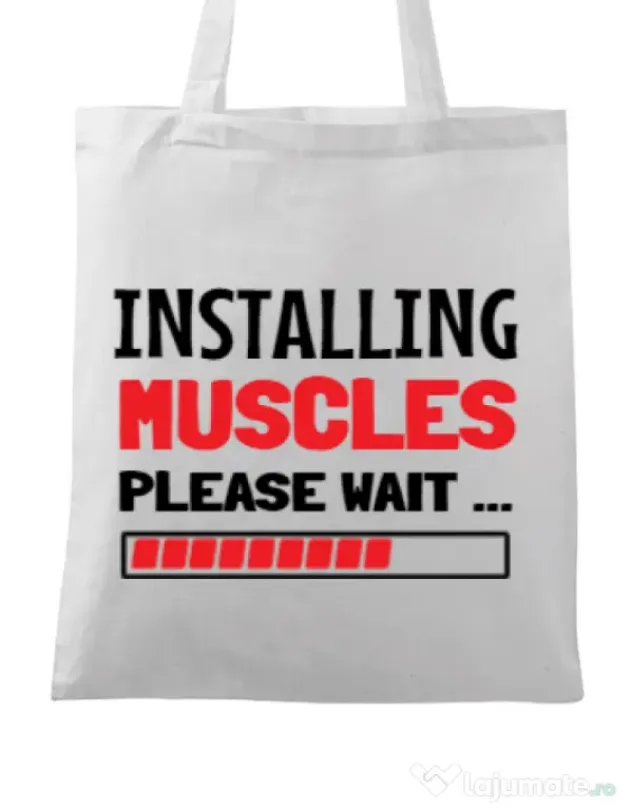 Sacosa din panza Installing Muscles Alb