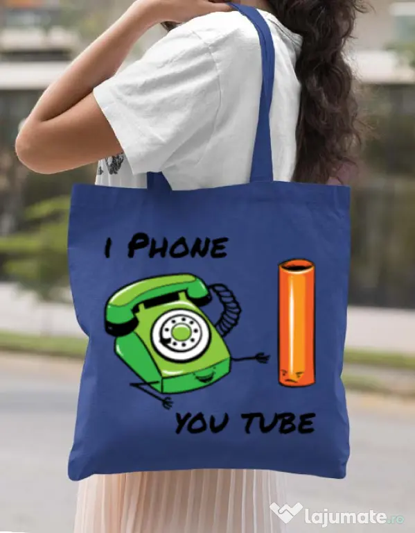 Sacosa din panza Iphone youtube Albastru regal