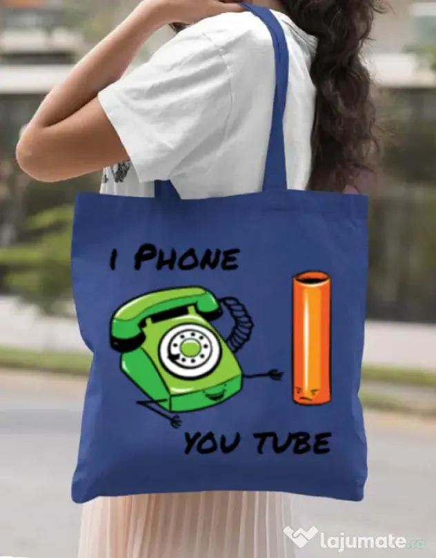 Sacosa din panza Iphone youtube Albastru regal