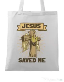 Sacosa din panza Jesus Saved Me Alb