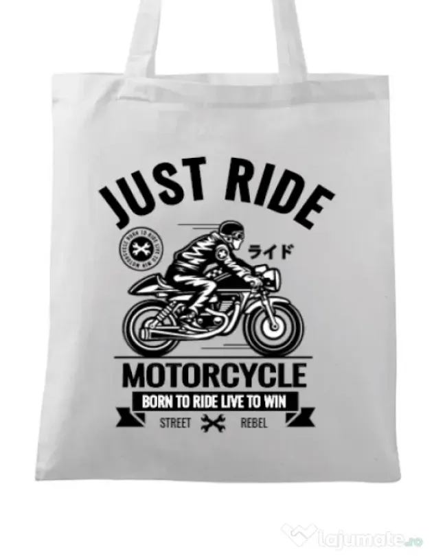 Sacosa din panza Just ride Alb