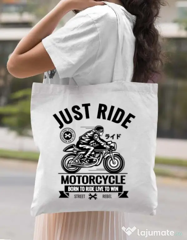 Sacosa din panza Just ride Alb