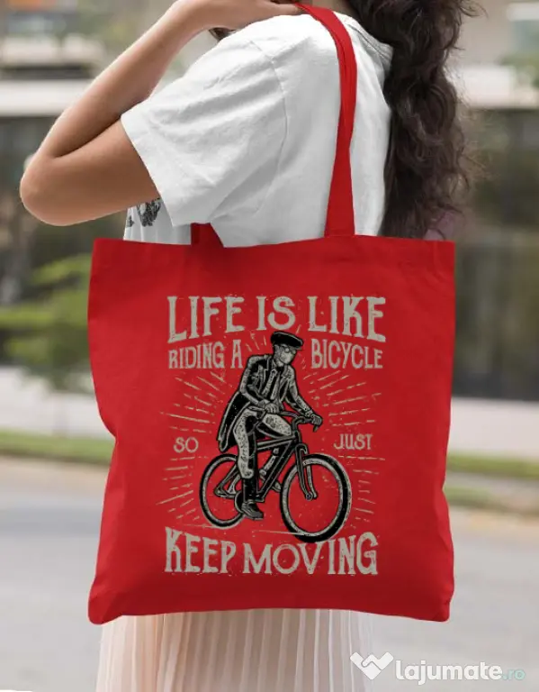 Sacosa din panza Keep moving Rosu