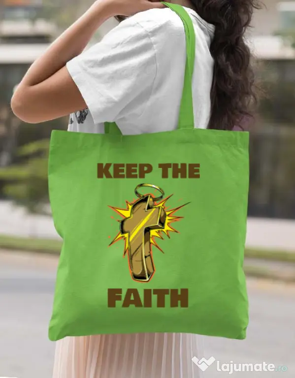 Sacosa din panza Keep the Faith Verde mar