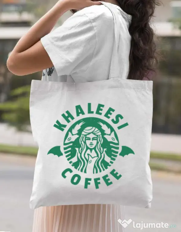 Sacosa din panza Khaleesi coffee Alb