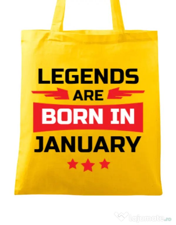 Sacosa din panza Legends are born in January Galben