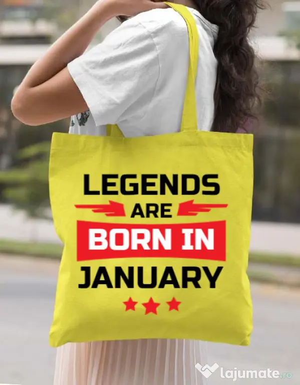Sacosa din panza Legends are born in January Galben