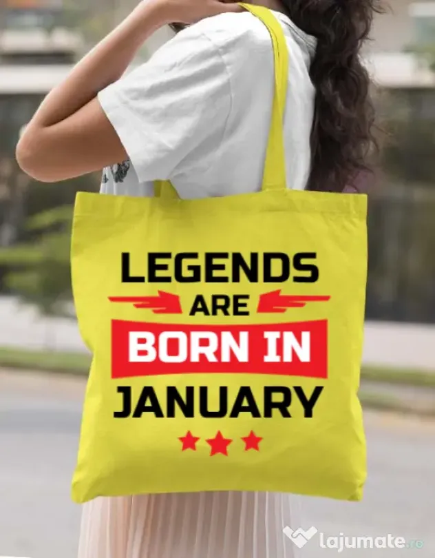 Sacosa din panza Legends are born in January Galben