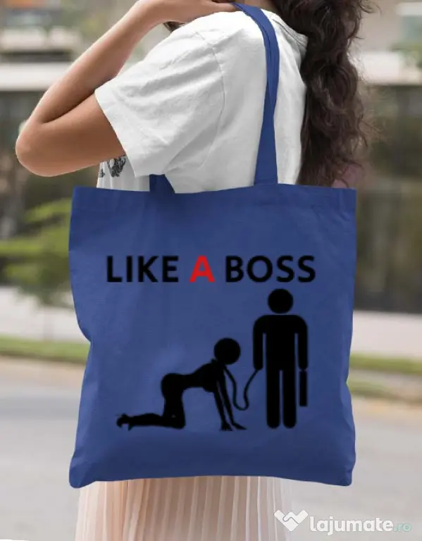 Sacosa din panza Like a boss Albastru regal