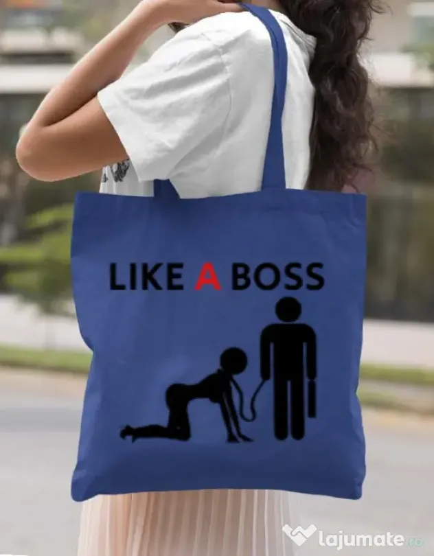 Sacosa din panza Like a boss Albastru regal