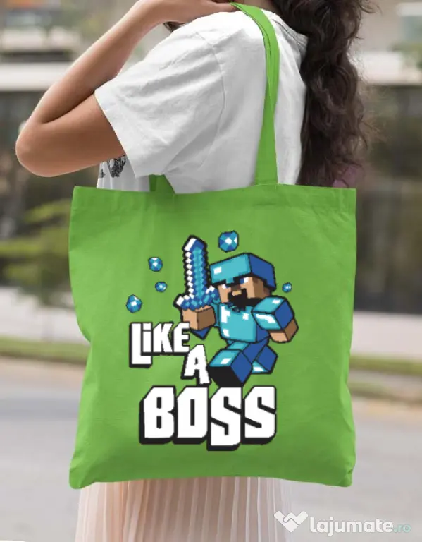 Sacosa din panza Like a boss Verde mar