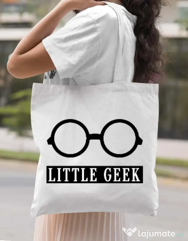 Sacosa din panza Little geek Alb