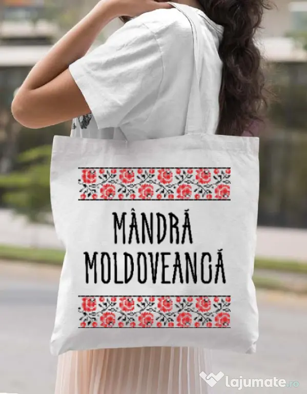 Sacosa din panza Mandra moldoveanca Alb