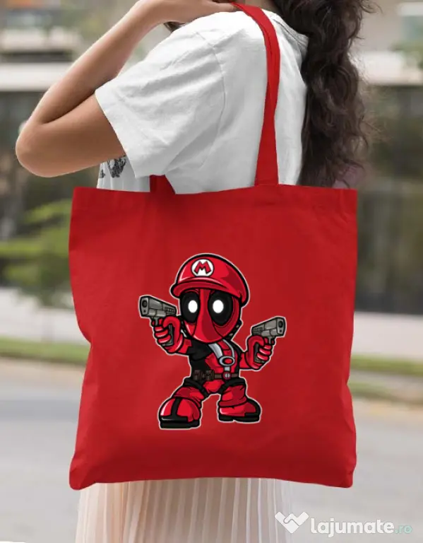 Sacosa din panza Mario Deadpool Rosu