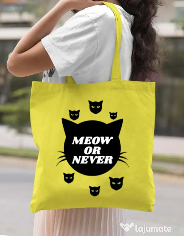 Sacosa din panza Meow or never Galben