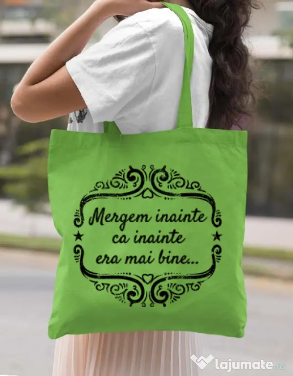 Sacosa din panza Mergem inainte Verde mar