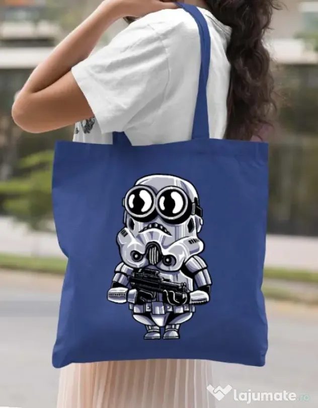 Sacosa din panza Minion trooper Albastru regal