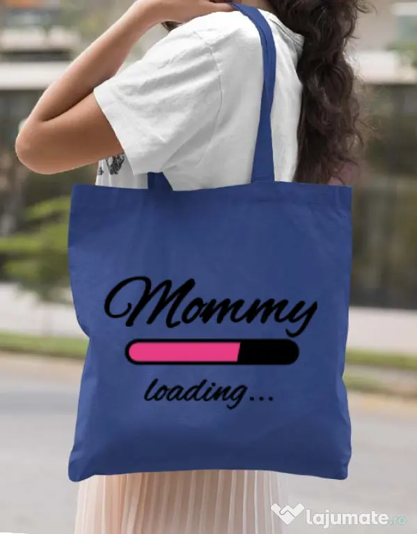 Sacosa din panza Mommy loading Albastru regal