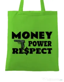 Sacosa din panza Money, power,respect Verde mar