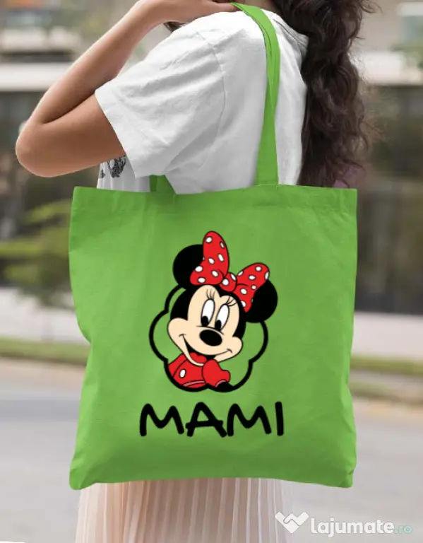 Sacosa din panza Mouse mommy Verde mar