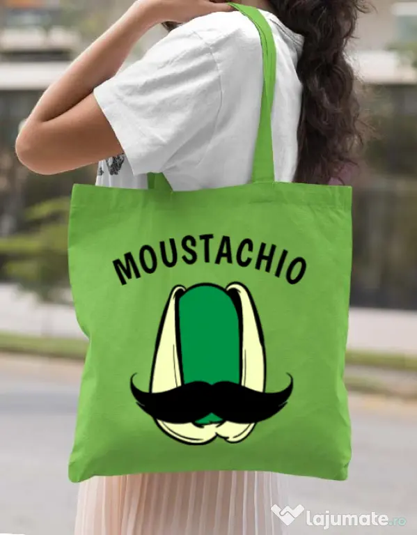 Sacosa din panza Moustachio Verde mar