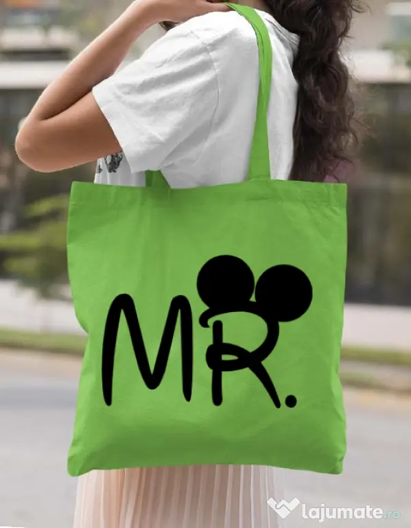 Sacosa din panza Mr Mickey Verde mar