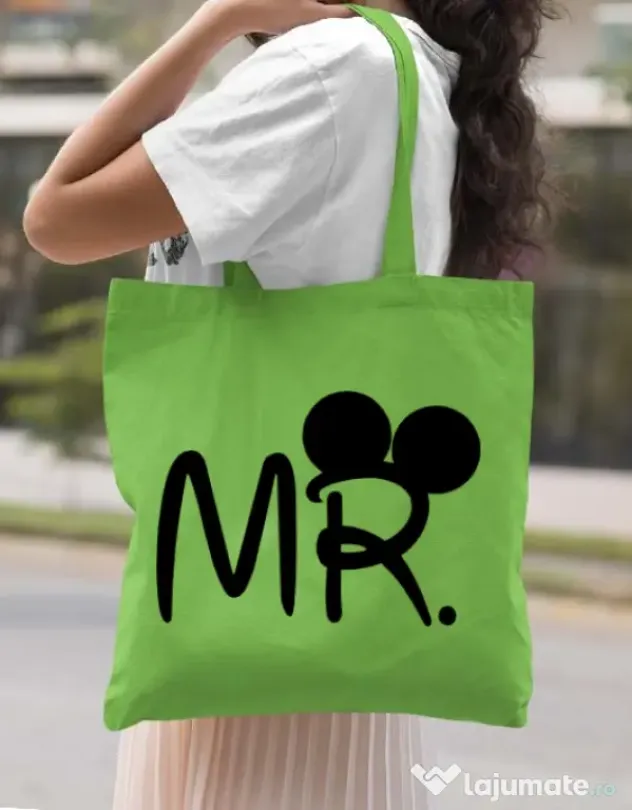 Sacosa din panza Mr Mickey Verde mar