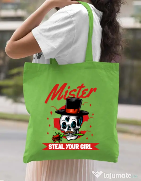 Sacosa din panza Mr. steal your girl Verde mar