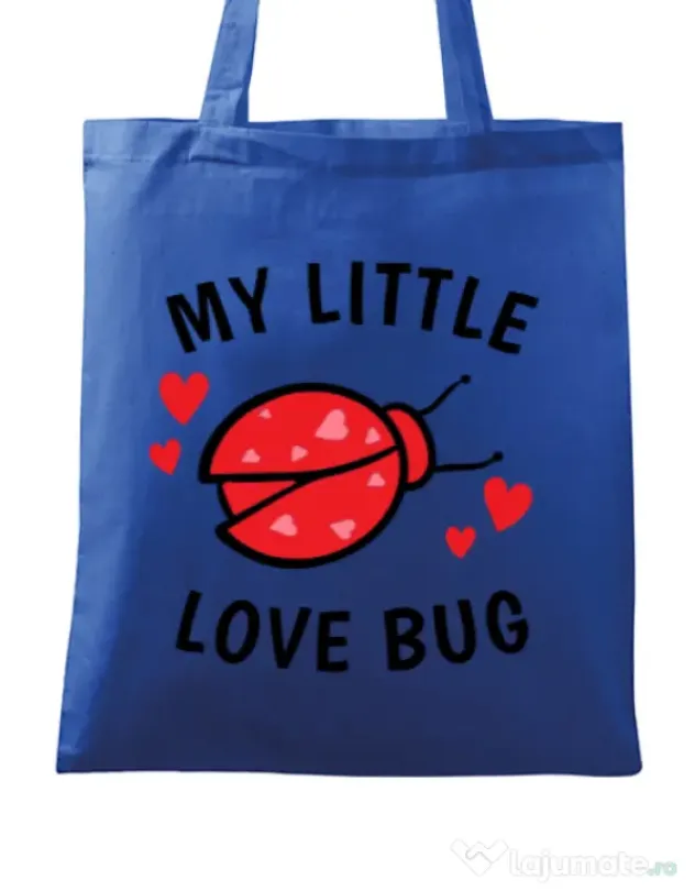 Sacosa din panza My little love bug Albastru regal