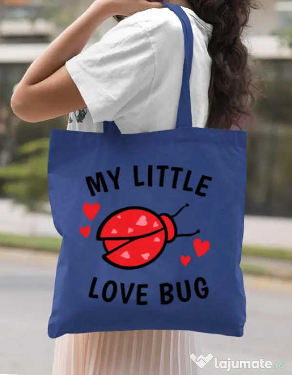 Sacosa din panza My little love bug Albastru regal