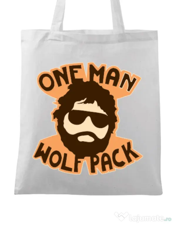 Sacosa din panza One man wolf pack Alb