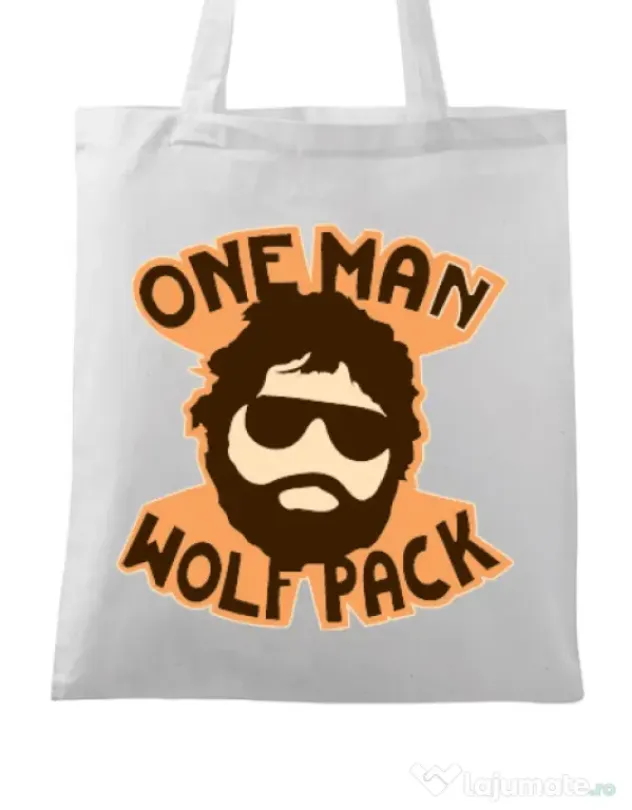 Sacosa din panza One man wolf pack Alb